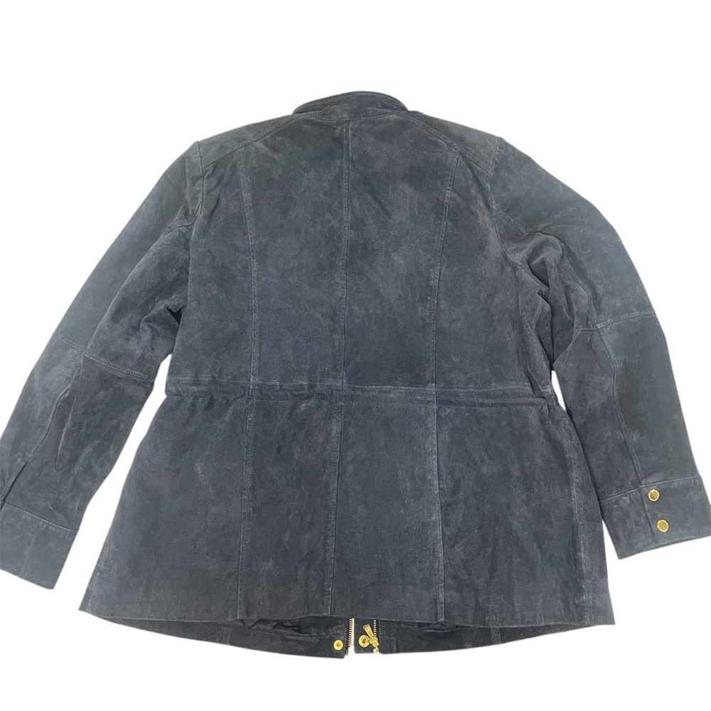Isaac Mizrahi Live! Suede Zip Front Utility Jacket Navy XL - Picture 3 of 11